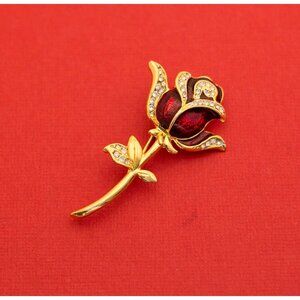 Vintage Victorian Style Brooch in an elegant rose design with rhinestones - F3